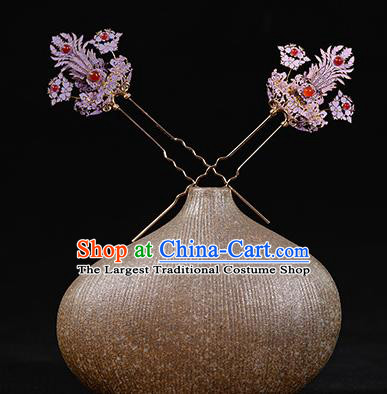 China Traditional Hanfu Hair Accessories Ancient Court Woman Purple Phoenix Hairpins Qing Dynasty Imperial Concubine Hair Stick