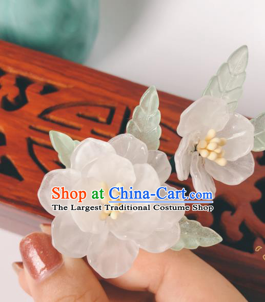 China Song Dynasty Hanfu Hair Accessories Traditional Ancient Princess Flowers Hairpin White Camellia Hair Stick