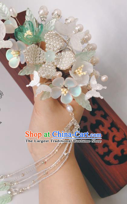 China Ancient Princess Tassel Flowers Hairpin Song Dynasty Hair Accessories Traditional Hanfu Shell Butterfly Pearls Hair Stick