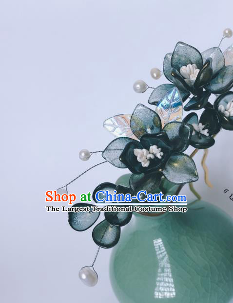 China Ancient Princess Hairpin Song Dynasty Green Flowers Hair Accessories Traditional Hanfu Hair Stick