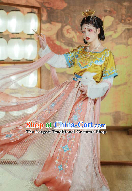 Traditional China Tang Dynasty Court Lady Dance Clothing Ancient Palace Princess Embroidered Hanfu Dress