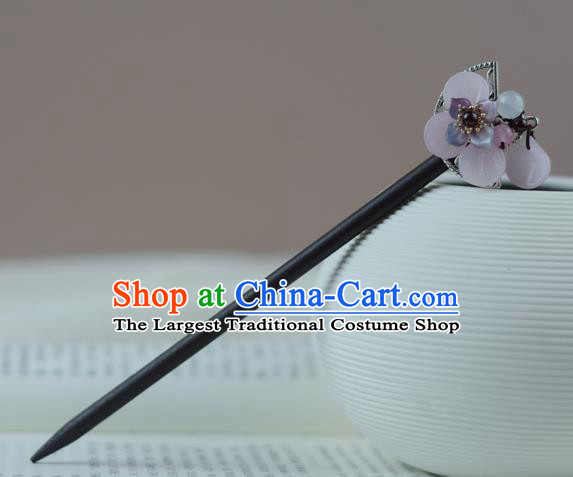 China Traditional Hair Accessories Cheongsam Pink Flower Hairpin Hanfu Wood Hair Stick