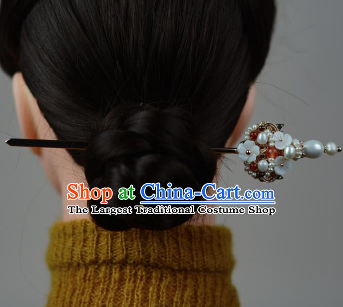 China Classical Cheongsam Pearls Hair Stick Traditional Hair Accessories Ming Dynasty Hairpin