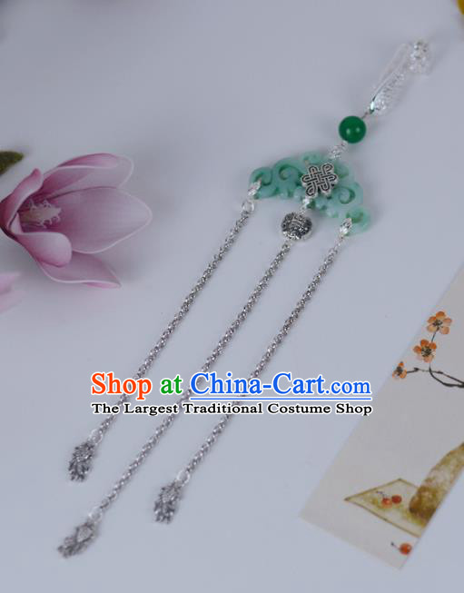 Chinese Traditional Cheongsam Jade Jewelry Pendant Accessories Handmade Argent Tassel Brooch