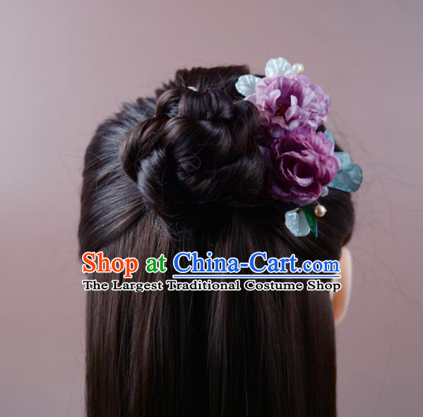 China Classical Cheongsam Lilac Silk Flowers Hair Comb Traditional Hair Accessories Hairpin