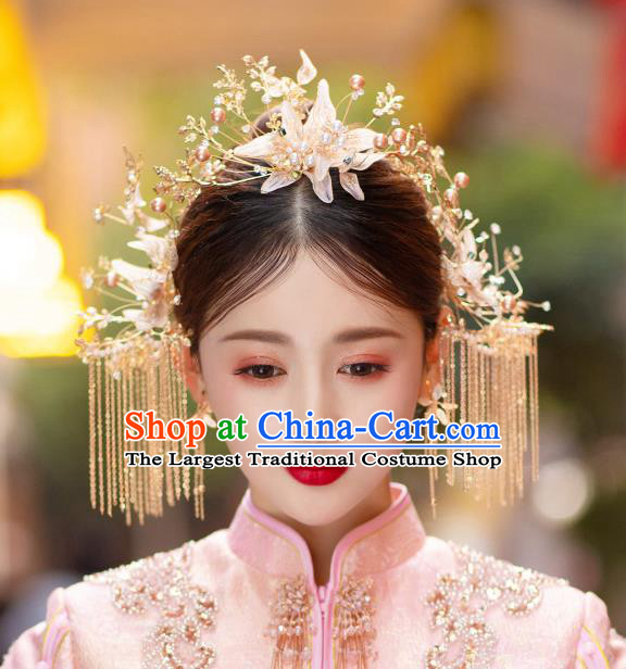 China Traditional Wedding Headwear Handmade Xiuhe Suit Bride Hair Accessories Hairpins Hair Comb Complete Set