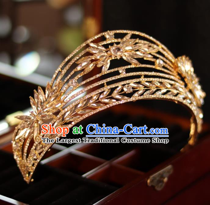 Top Bride Golden Jewelry Ornaments Handmade Princess Hair Accessories Wedding Crystal Royal Crown