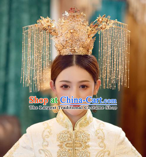 China Handmade Bride Deluxe Phoenix Coronet Traditional Wedding Xiuhe Suit Hair Accessories