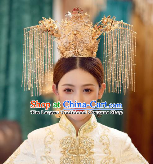 China Handmade Bride Deluxe Phoenix Coronet Traditional Wedding Xiuhe Suit Hair Accessories