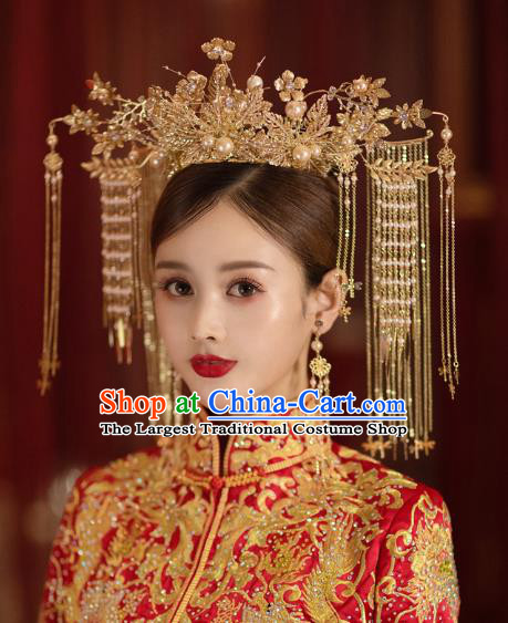 China Traditional Wedding Xiuhe Suit Hair Accessories Handmade Bride Deluxe Phoenix Coronet