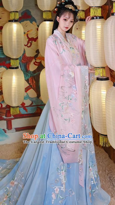 China Ancient Court Beauty Embroidered Historical Clothing Traditional Hanfu Dress Jin Dynasty Imperial Concubine Costume