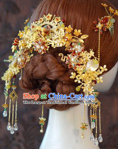 China Traditional Wedding Hair Accessories Ancient Bride Hair Crown and Tassel Hairpins Earrings