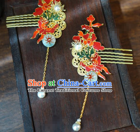 China Traditional Jade Hair Combs Wedding Xiuhe Suit Hair Accessories Bride Tassel Hair Stick