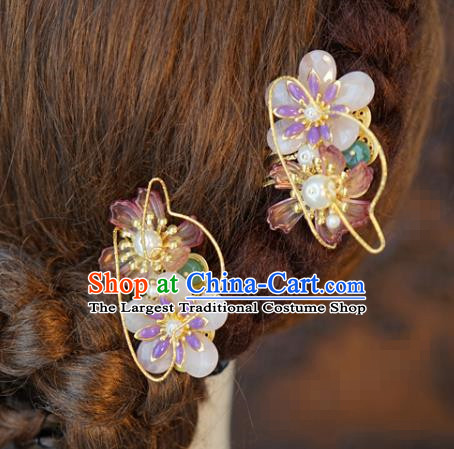 China Traditional Bride Plum Blossom Hairpin Xiuhe Suit Hair Accessories Wedding Rose Quartz Hair Sticks