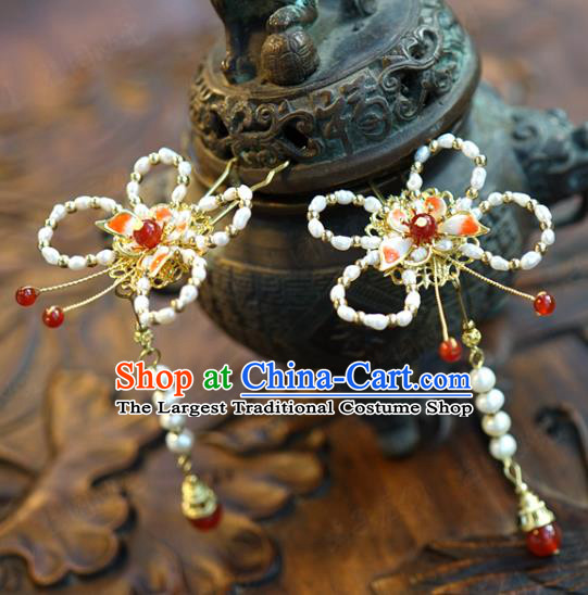 China Wedding Bride Hairpin Traditional Xiuhe Suit Hair Accessories Ancient Pearls Butterfly Hair Stick