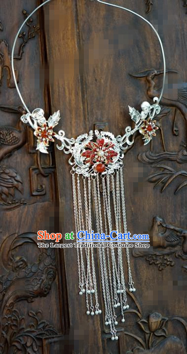 Chinese Handmade Cloisonne Necklace Traditional Jewelry Accessories Ancient Wedding Bride Argent Tassel Necklet