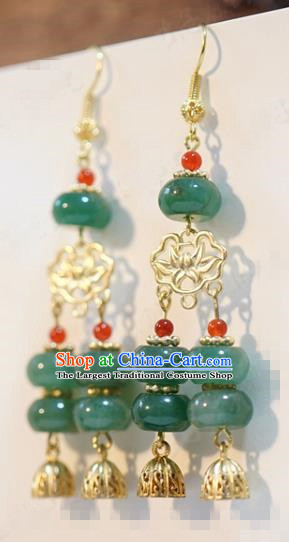 Top Grade Ancient Empress Golden Lotus Earrings China Qing Dynasty Jade Ear Jewelry Traditional Hanfu Accessories