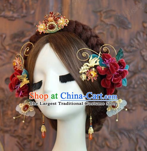 China Ancient Qing Dynasty Court Lady Hair Accessories Traditional Wedding Xiuhe Suit Hairpins Hair Crown Complete Set