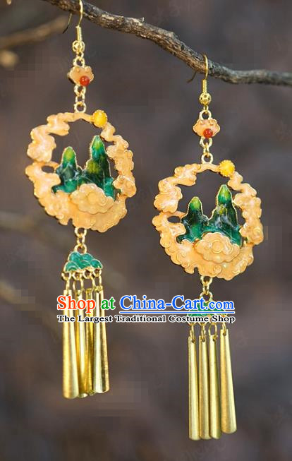 Top Grade China Traditional Hanfu Accessories Tassel Ear Jewelry Ancient Bride Cloisonne Cloud Mount Earrings