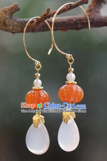 Top Grade Ancient Qing Dynasty Court Earrings China Ceregat Pumpkin Ear Jewelry Traditional Hanfu Accessories