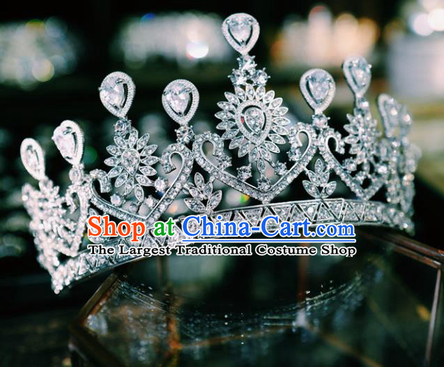 European Queen Zircon Hair Clasp Handmade Wedding Bride Hair Accessories Baroque Royal Crown