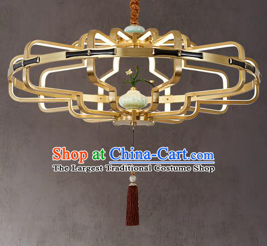 Chinese Traditional Ceramics Vase Ceiling Lamp Handmade Classical Brass Lantern