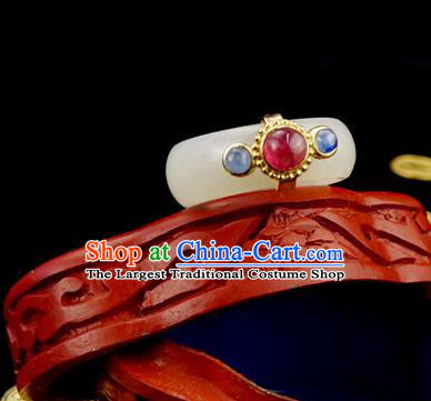 Chinese Traditional White Jade Ring Ancient Wedding Gems Jewelry Accessories