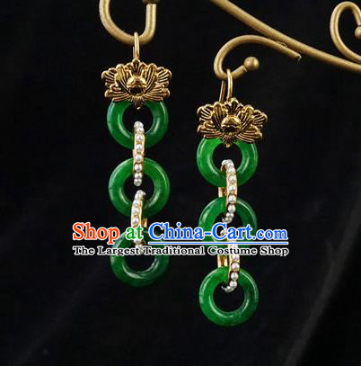 Top Grade Chinese Classical Jade Rings Earrings Traditional Handmade Pearls Ear Jewelry Ming Dynasty Accessories