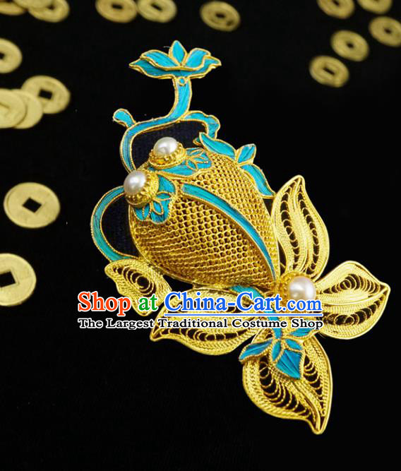 China Classical Cheongsam Goldfish Brooch Traditional Handmade Pearls Breastpin