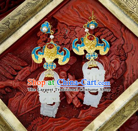 Top Grade Chinese Classical Court Blueing Bat Earrings Traditional Handmade Ear Jewelry Jade Accessories