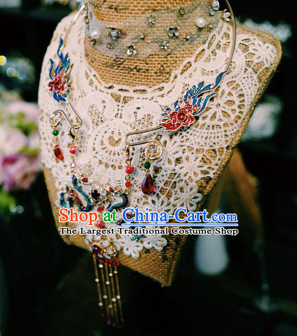 Chinese Traditional Bride Cloisonne Necklace Ancient Wedding Jewelry Accessories Tassel Necklet