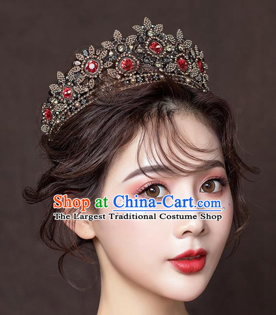 Top Bride Red Crystal Headwear European Wedding Jewelry Accessories Baroque Queen Black Royal Crown