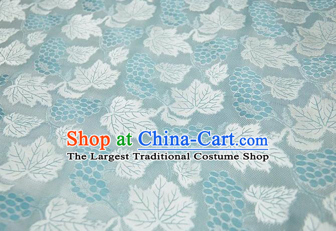 Chinese Classical Grape Leaf Pattern Design Light Blue Mulberry Silk Fabric Asian Traditional Cheongsam Silk Material