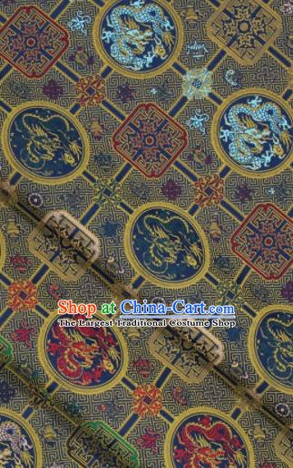 Chinese Classical Dragons Pattern Design Deep Blue Song Brocade Fabric Asian Traditional Silk Material