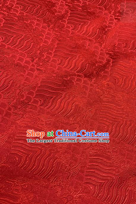 Chinese Classical Sea Wave Pattern Design Red Brocade Fabric Asian Traditional Satin Tang Suit Silk Material