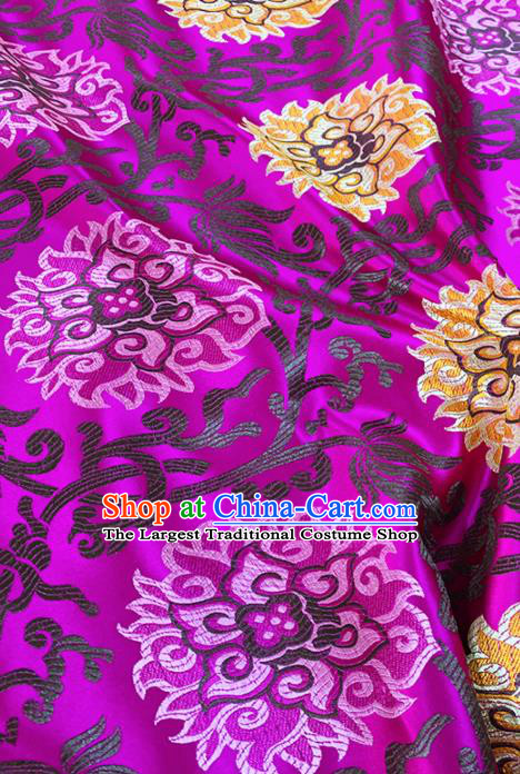 Chinese Classical Buddhism Lotus Pattern Design Rosy Brocade Fabric Asian Traditional Satin Tang Suit Silk Material