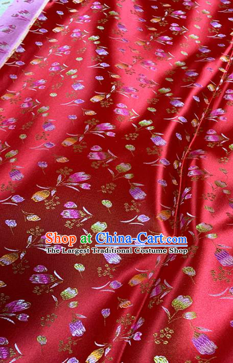 Chinese Classical Tulip Pattern Design Red Brocade Fabric Asian Traditional Satin Tang Suit Silk Material