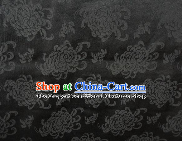 Chinese Classical Chrysanthemum Pattern Design Black Gambiered Guangdong Gauze Fabric Asian Traditional Cheongsam Silk Material