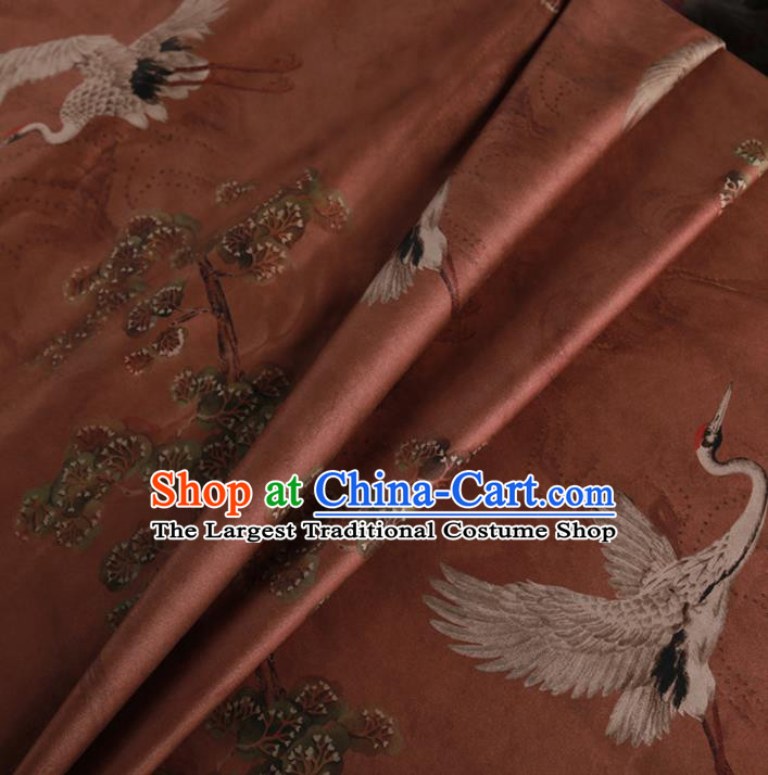 Chinese Classical Crane Pine Pattern Design Rust Red Mulberry Silk Fabric Asian Traditional Cheongsam Silk Material