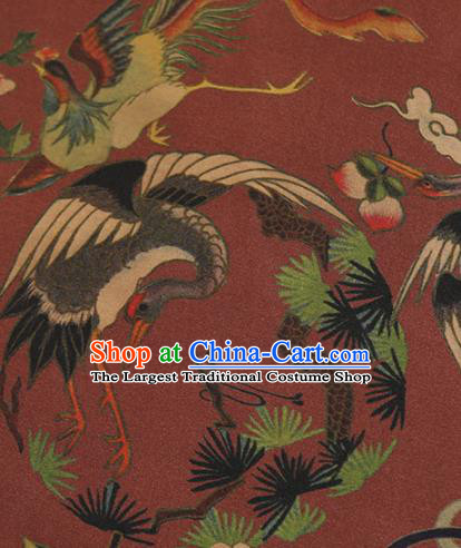 Chinese Classical Crane Peony Pattern Design Purplish Red Mulberry Silk Fabric Asian Traditional Cheongsam Silk Material