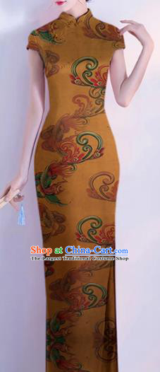 Chinese Classical Orchid Pattern Design Ginger Mulberry Silk Fabric Asian Traditional Cheongsam Silk Material