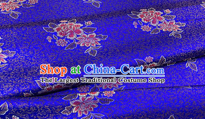 Chinese Classical Wheat Peony Pattern Design Royalblue Brocade Fabric Asian Traditional Satin Tang Suit Silk Material