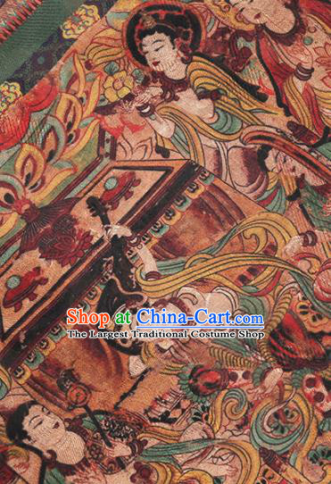 Chinese Classical Bodhisattva Pattern Design Deep Brown Mulberry Silk Fabric Asian Traditional Cheongsam Silk Material