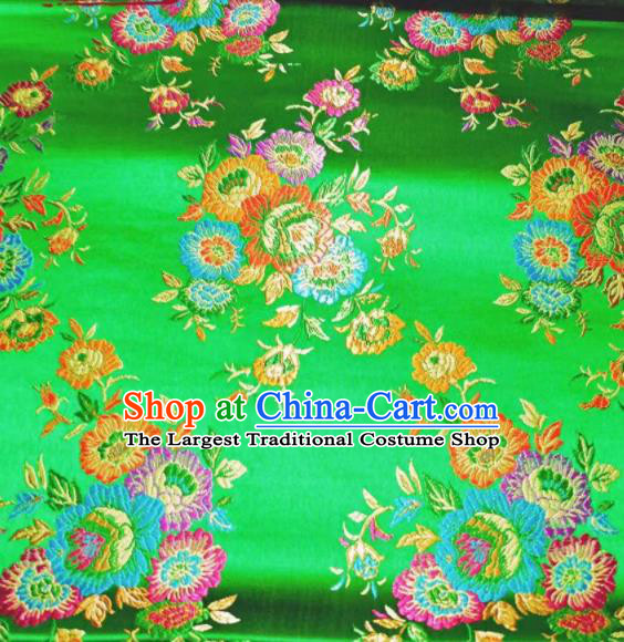 Chinese Classical Royal Flowers Pattern Design Green Brocade Fabric Asian Traditional Satin Tang Suit Silk Material