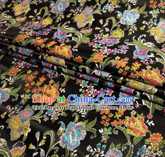 Chinese Classical Royal Celosia Cristata Pattern Design Black Brocade Fabric Asian Traditional Satin Tang Suit Silk Material