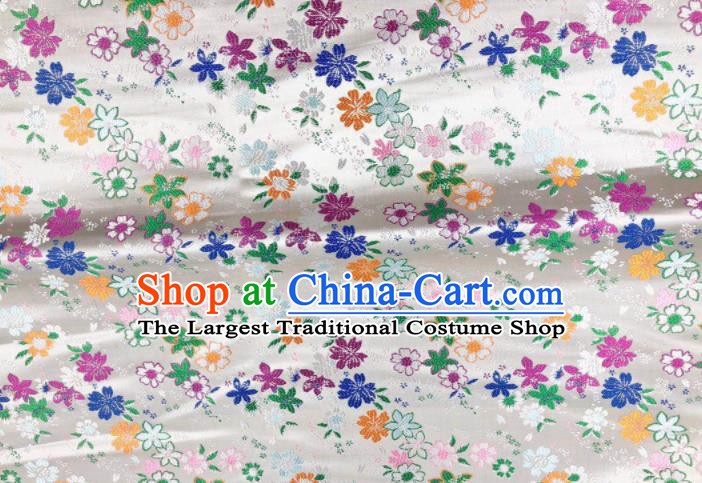 Japanese Kimono Classical Florescence Pattern Design White Brocade Fabric Asian Traditional Satin Silk Material