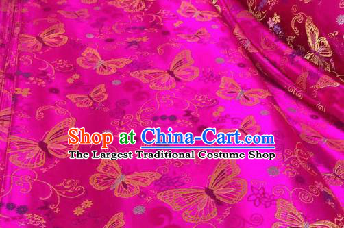 Chinese Classical Royal Butterfly Pattern Design Rosy Brocade Fabric Asian Traditional Satin Tang Suit Silk Material