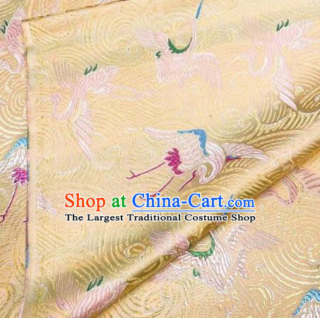 Chinese Classical Royal Cranes Pattern Design Light Golden Brocade Fabric Asian Traditional Satin Silk Material