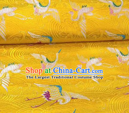 Chinese Classical Royal Cranes Pattern Design Golden Brocade Fabric Asian Traditional Satin Silk Material