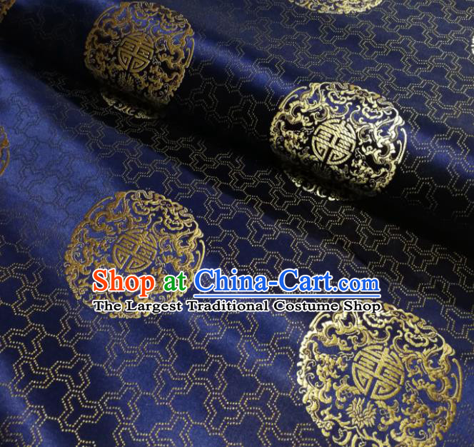 Chinese Royal Pattern Design Navy Brocade Fabric Asian Traditional Satin Silk Material